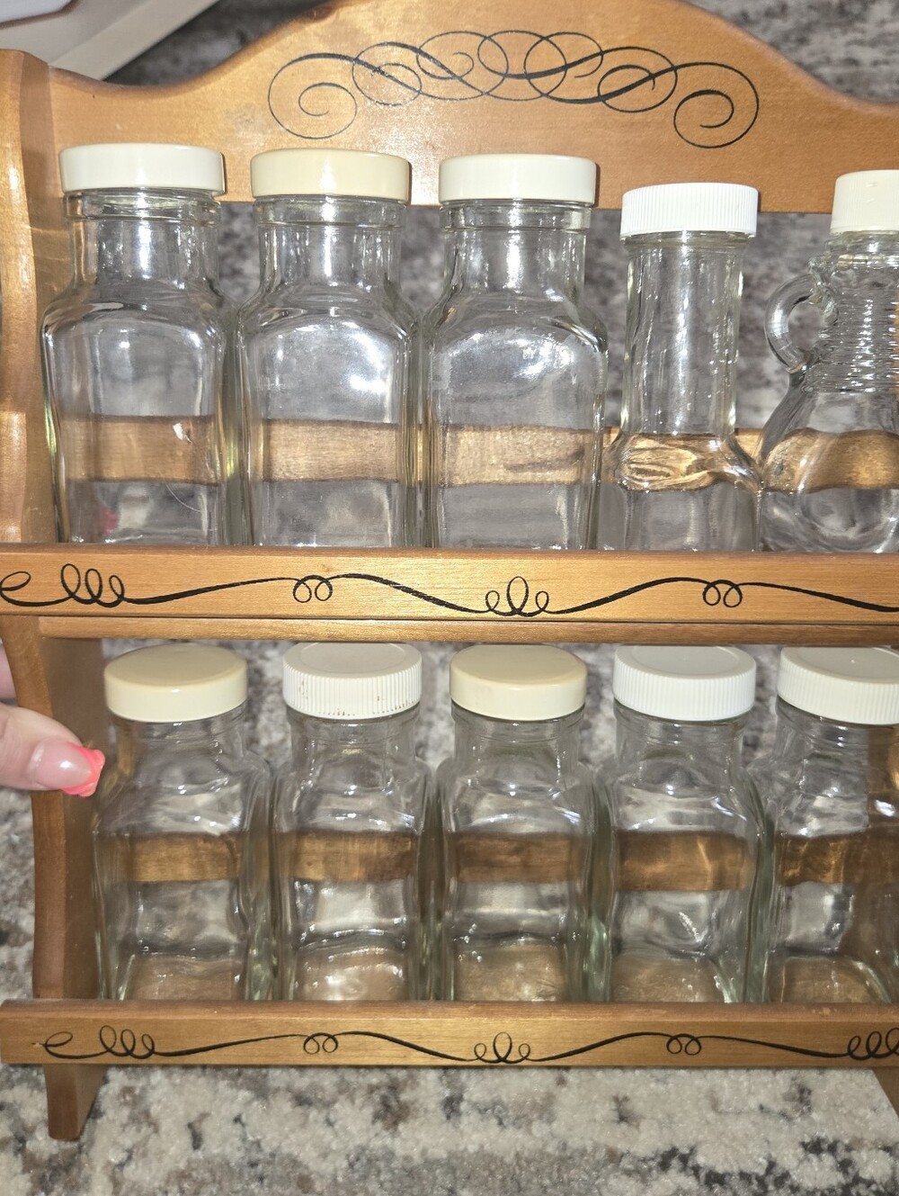 Wood Spice Rack with 10 Clear Glass Jars and Lids - Natural Wood - Picture 3 of 3